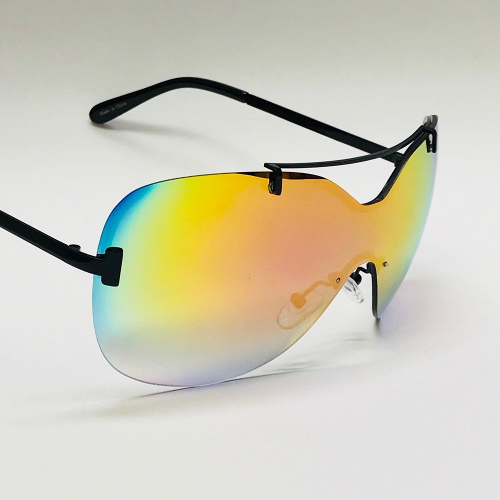 Rimless Sunglasses Rainbow Mirrored Lens Shield Visor Fashion Shades Luxury New
